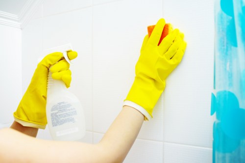 Professional cleaner starting a cleaning job in an Ealing home